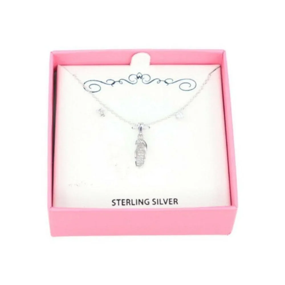 Flip-flop 2-Pc Set Cubic Zirconia Pendant Necklace and Stud Earrings in Sterling